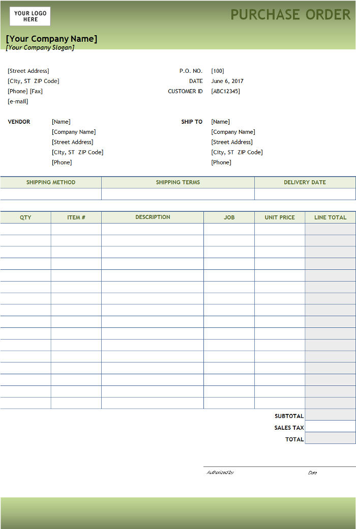 microsoft office purchase order templates