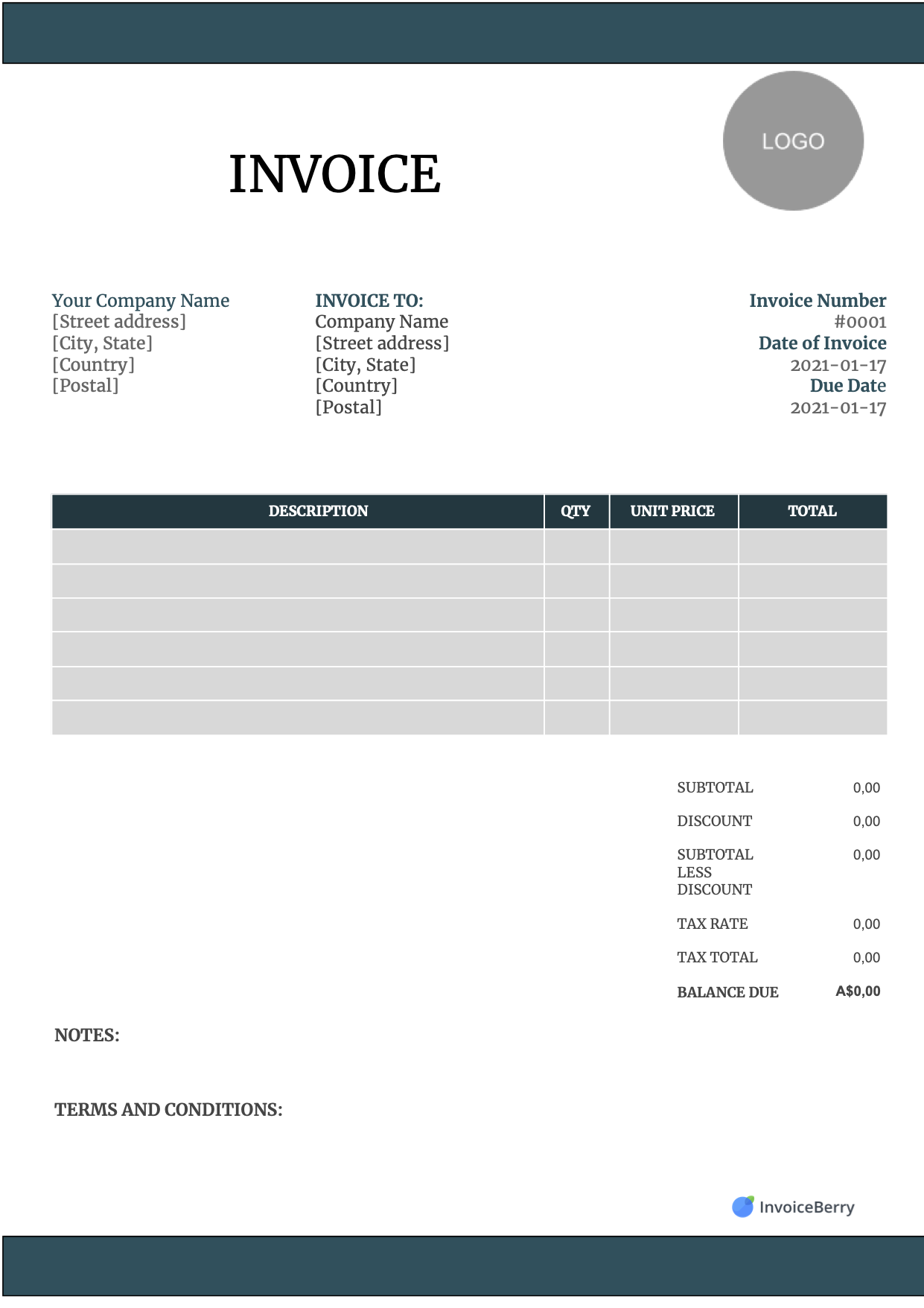 free printable commercial invoice template