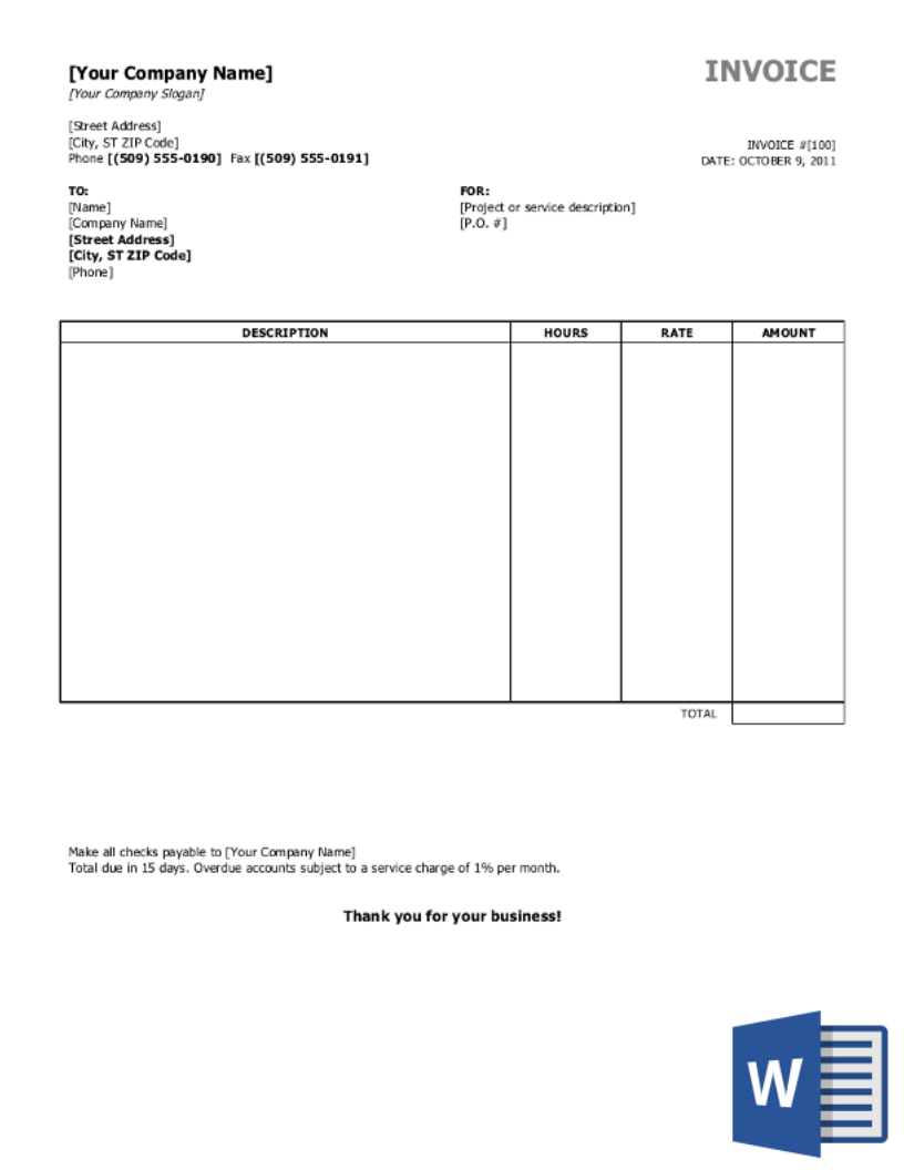 Sample Invoice Template Word