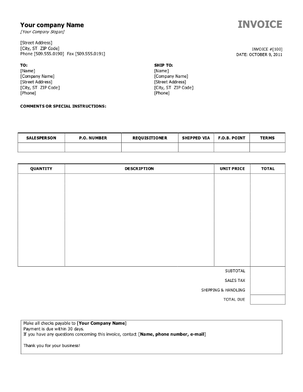ms word simple invoice template
