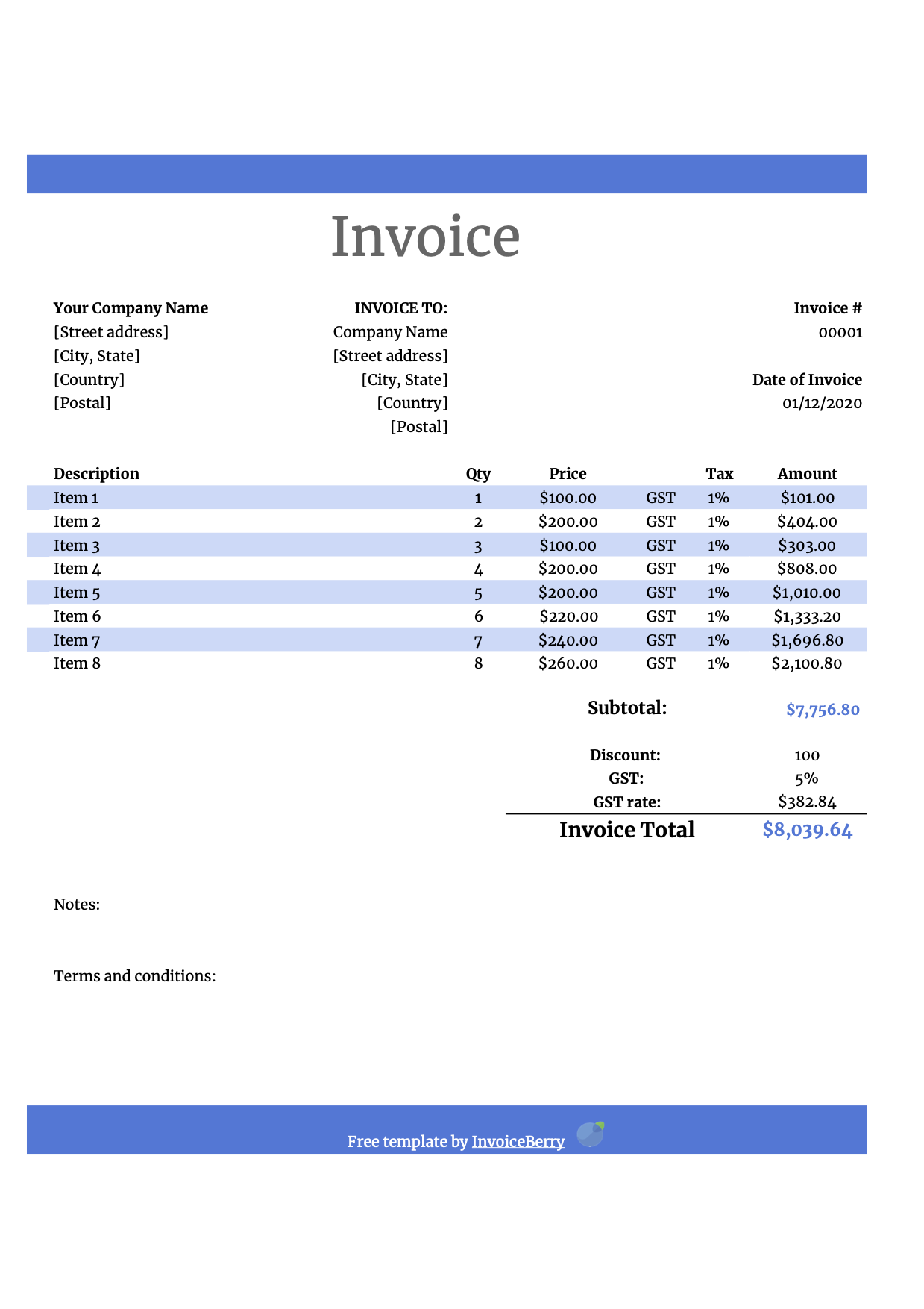 google free invoice template