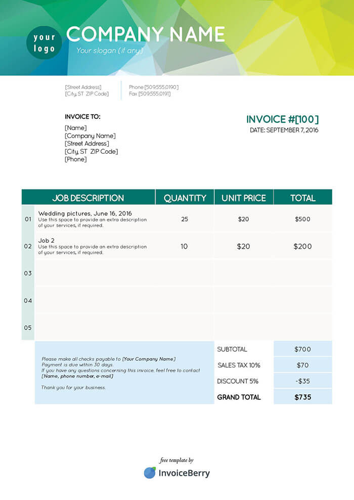 professional looking invoice template