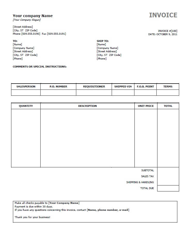 invoice sample format in word