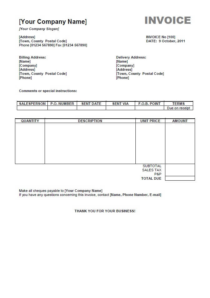 invoice word format