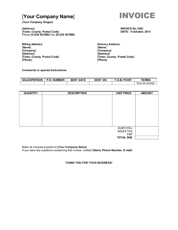 Invoice template in word format free download