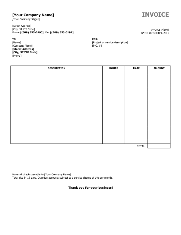professional invoices templates word